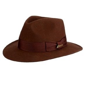 Indiana Jones 100% Wool Felt Brown Fedora Hat Leather Sweatband Satin Lanin Sz M